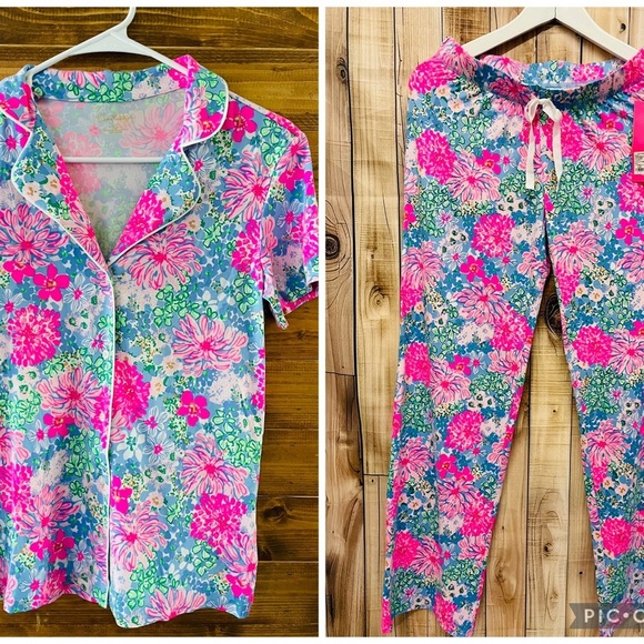 Lilly Pulitzer Other - PJ KNIT BUTTON-UP TOP and PANTS MULTI LIL SOIREE ALL DAY Size S XS
